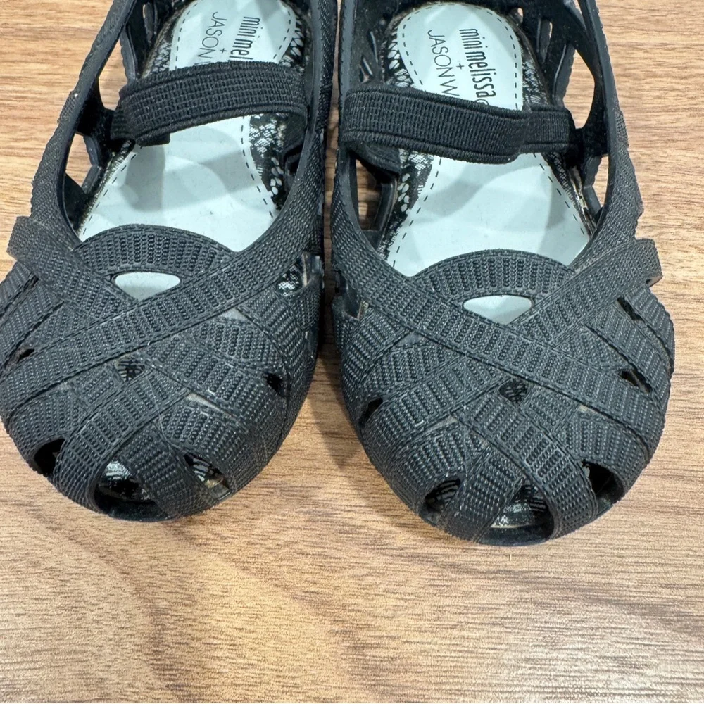 Mini Melissa Jason Wu Black Flats Girls 7 Sandals Cutout Casual Dressy Mary Jane